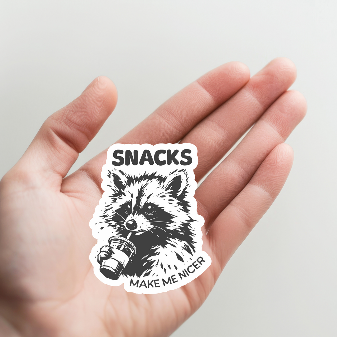 Raccoon Snacks Make Me Nicer Sticker