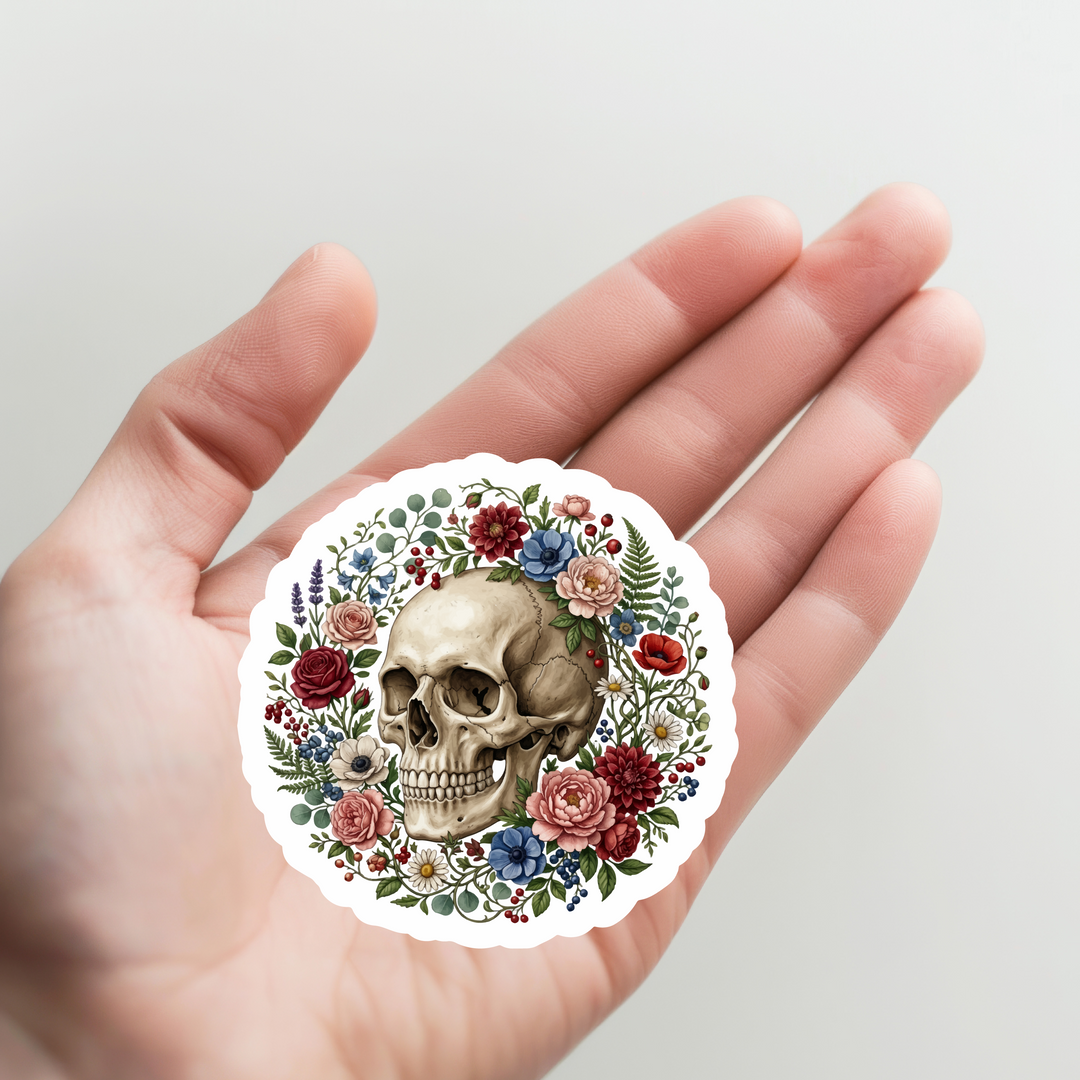 Skull and Flowers Sticker