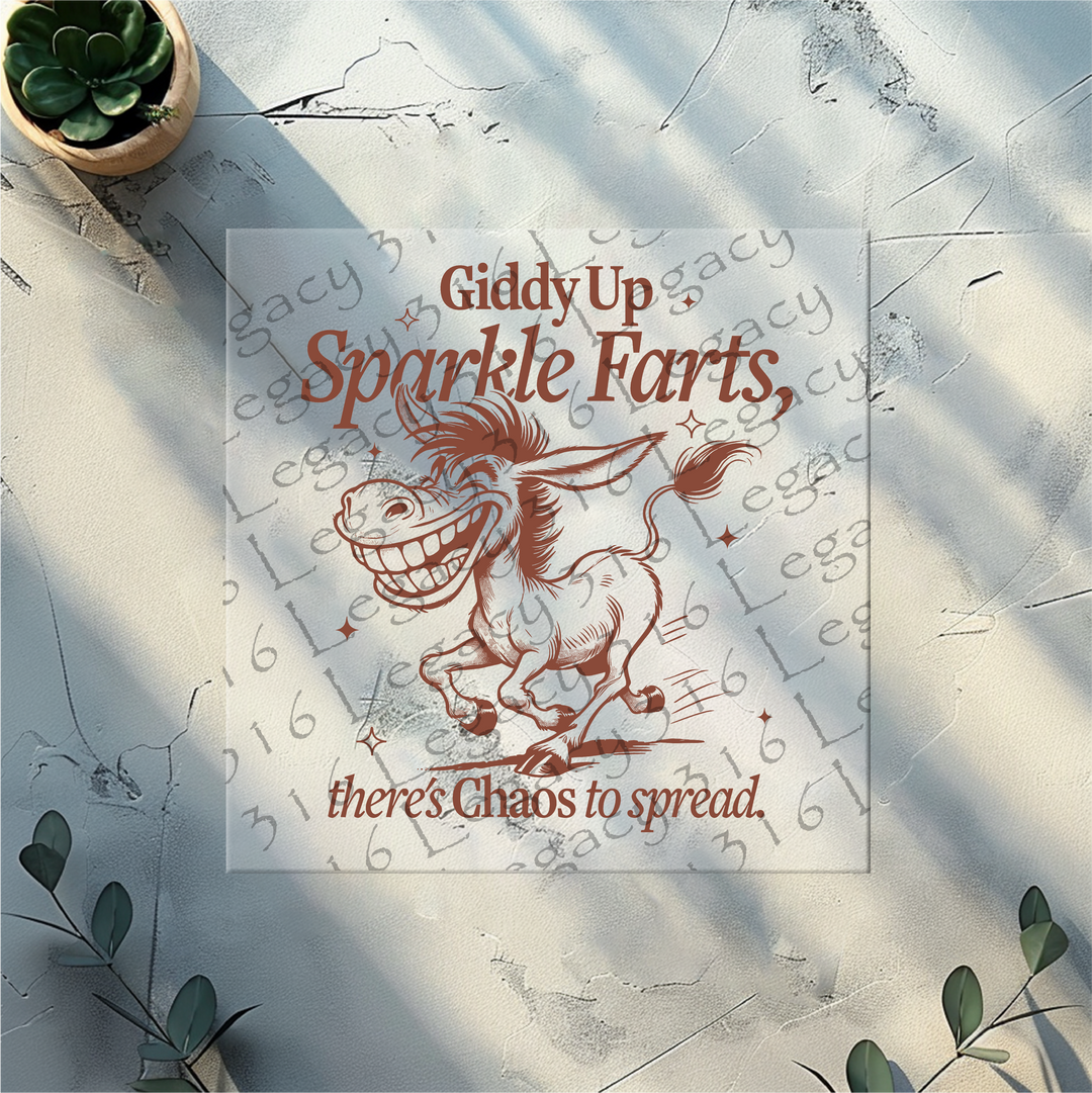 Giddy Up Sparkle Farts Donkey Brown- DTF Ready to Press