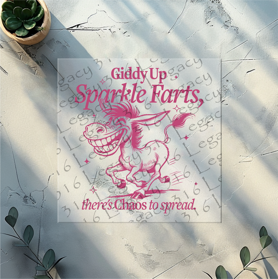 Giddy Up Sparkle Farts Donkey Pink- DTF Ready to Press