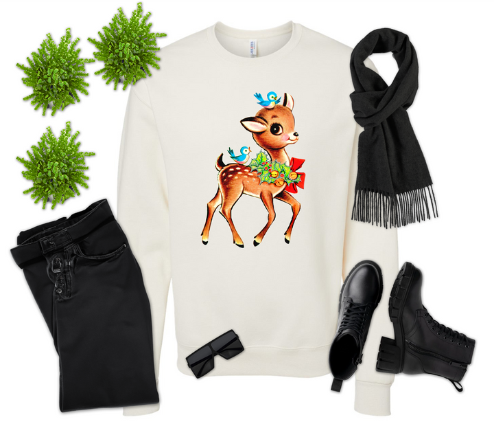 Vintage Reindeer and Blue Birds Christmas Shirt