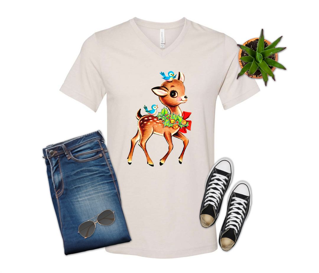 Vintage Reindeer and Blue Birds Christmas Shirt
