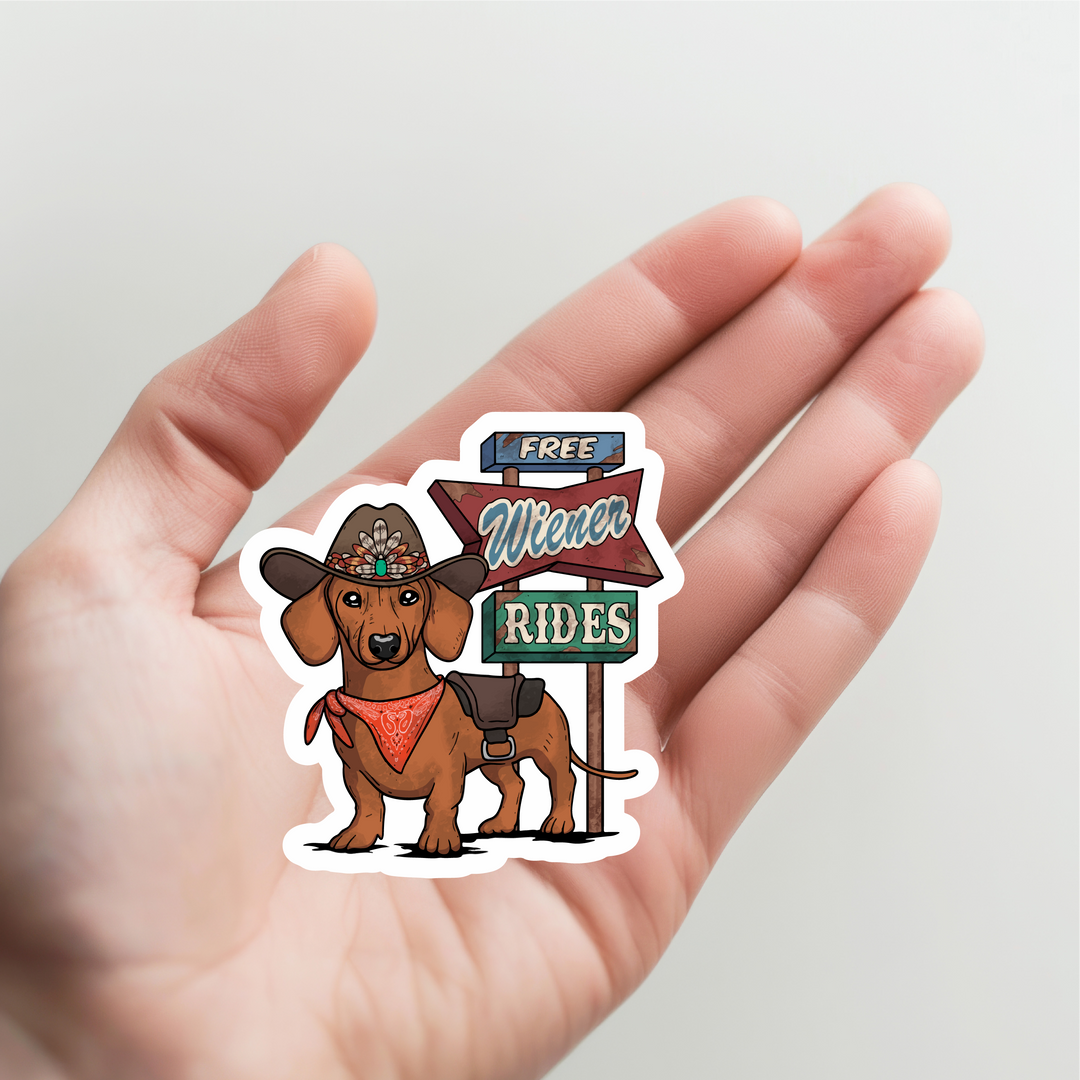 Wiener Rides Retro Sign Sticker