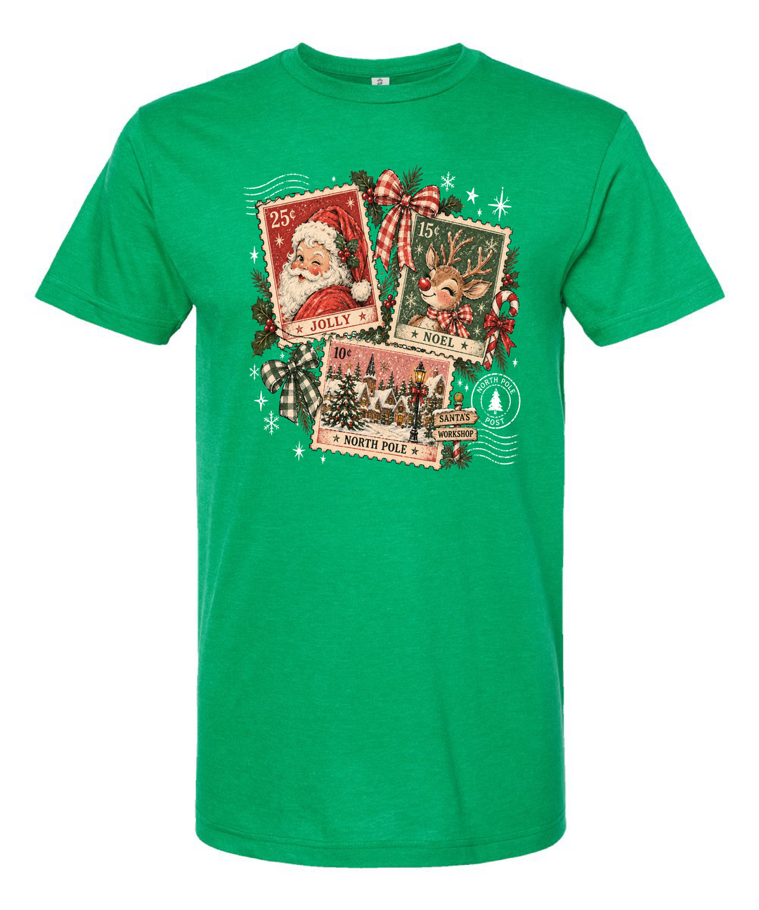 Christmas Stamps, Santa, Reindeer, Snowman Shirt