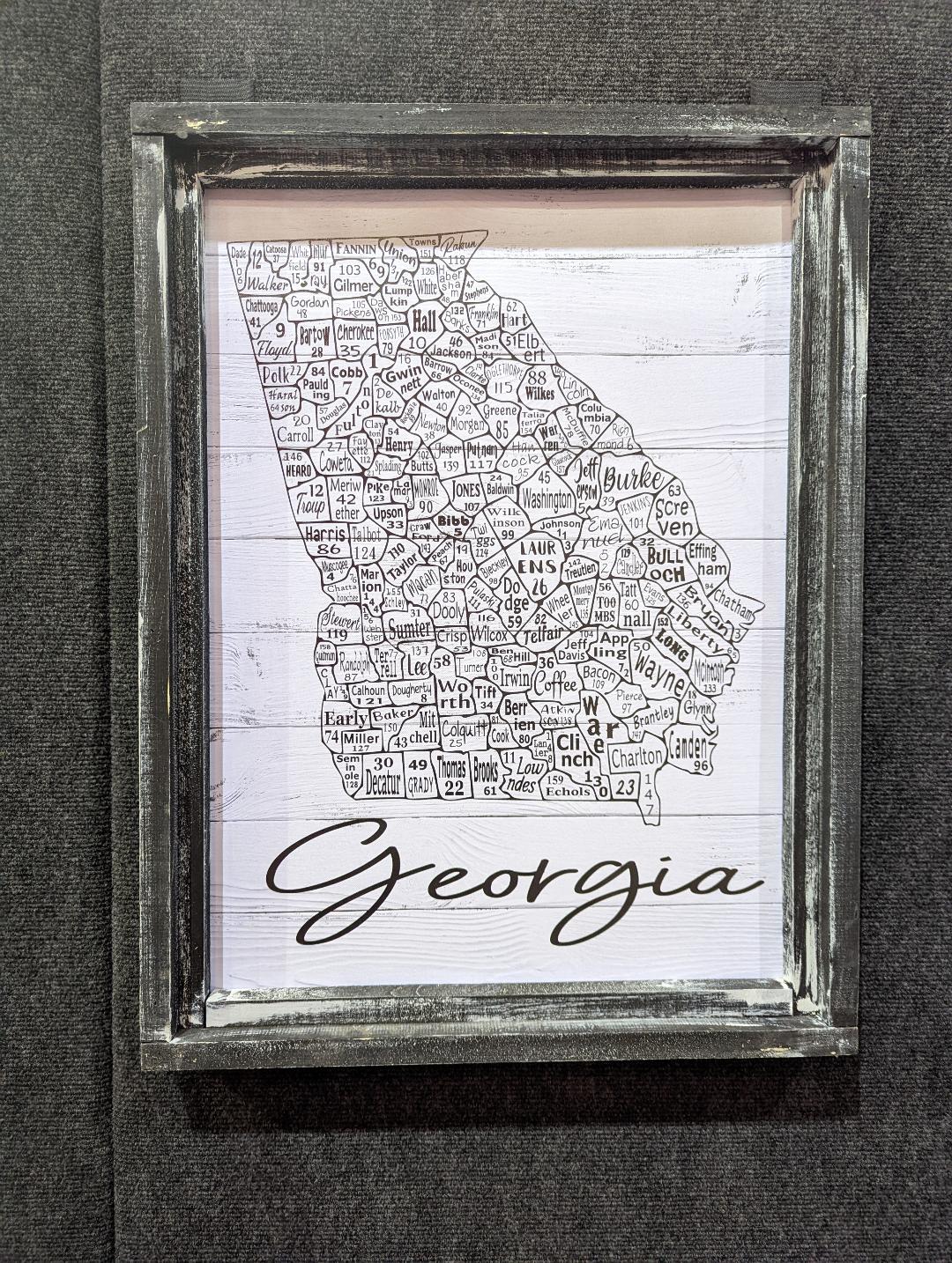 Georgia County License Plate Map Printed Canvas