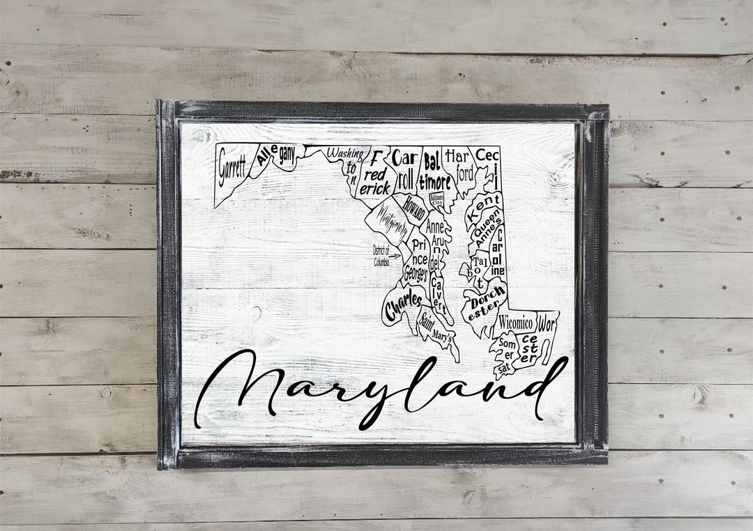 Maryland County Map Printed Canvas