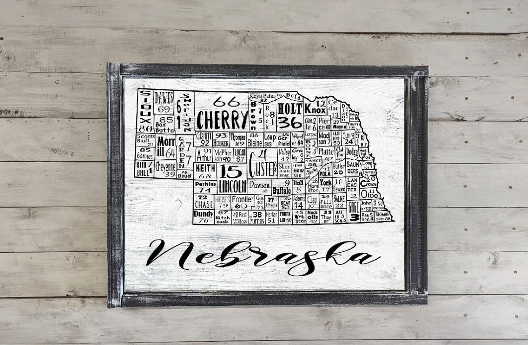 Nebraska County License Plate Map Printed Canvas