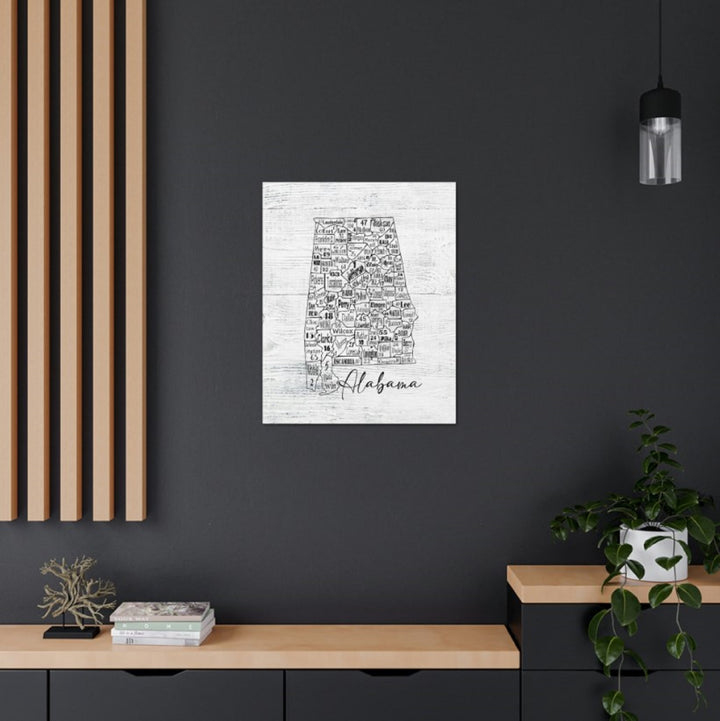 Alabama County License Plate Map Wrapped Canvas