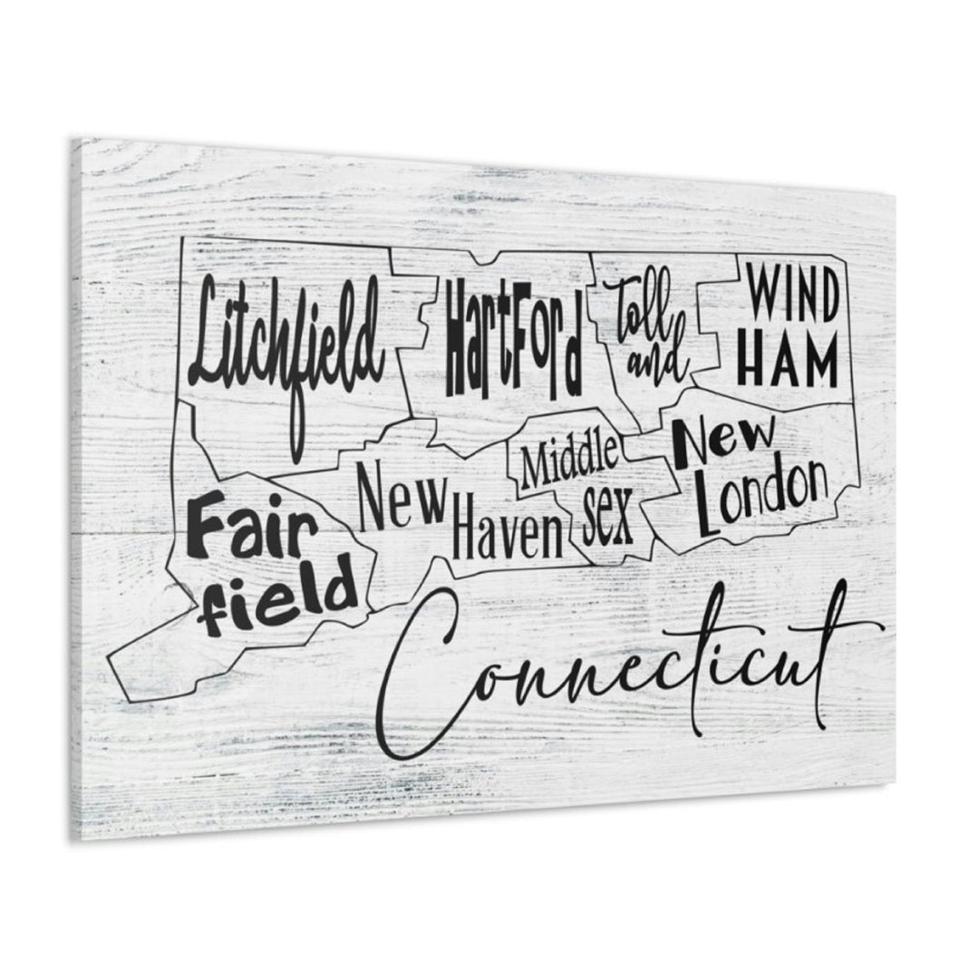 Connecticut County Map Wrapped Canvas