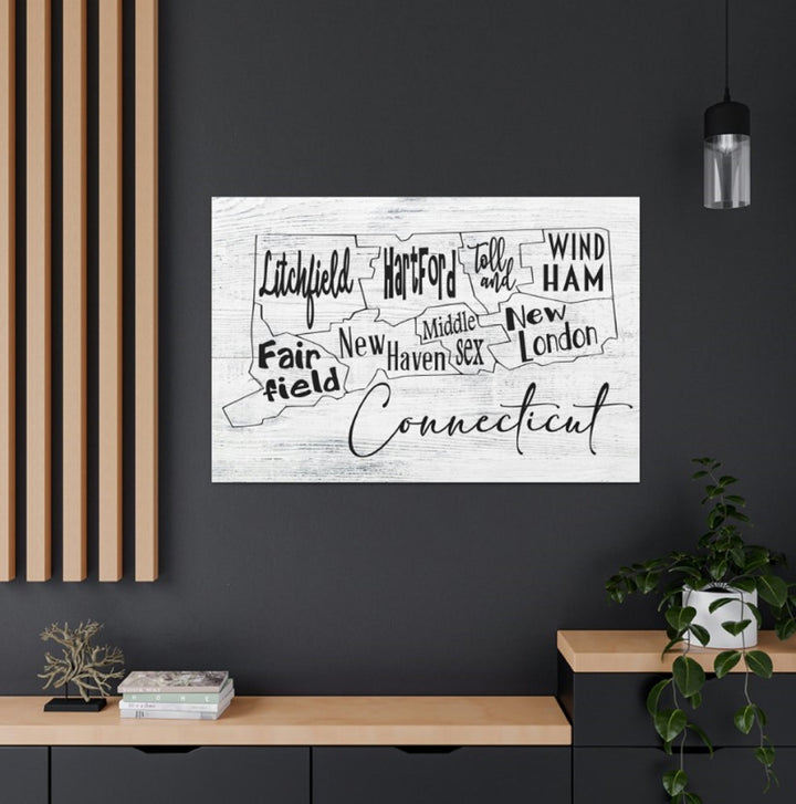 Connecticut County Map Wrapped Canvas