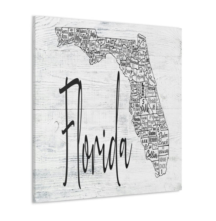 Florida County License Plate Map Wrapped Canvas