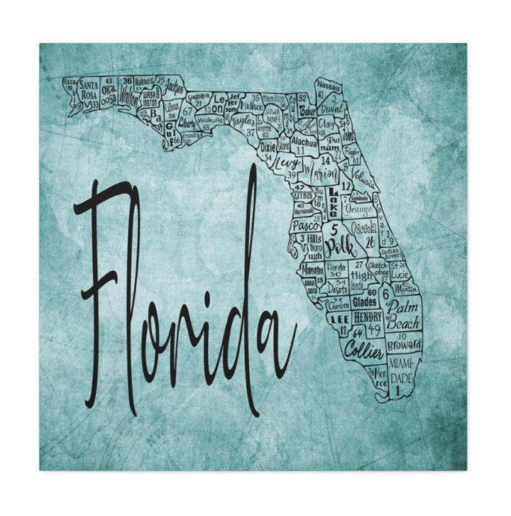 Florida County License Plate Map Nautical Blue Wrapped Canvas