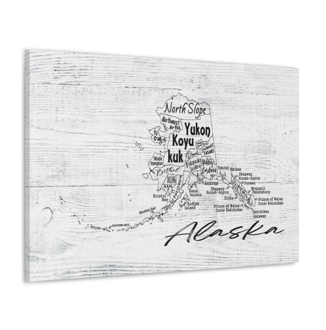 Alaska Boroughs Map Wrapped Canvas