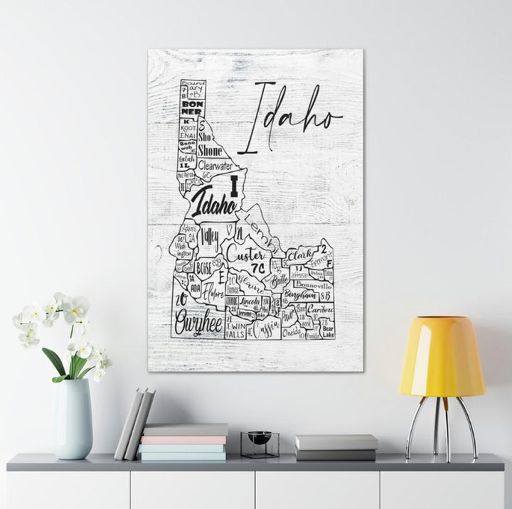 Idaho County License Plate Map Wrapped Canvas