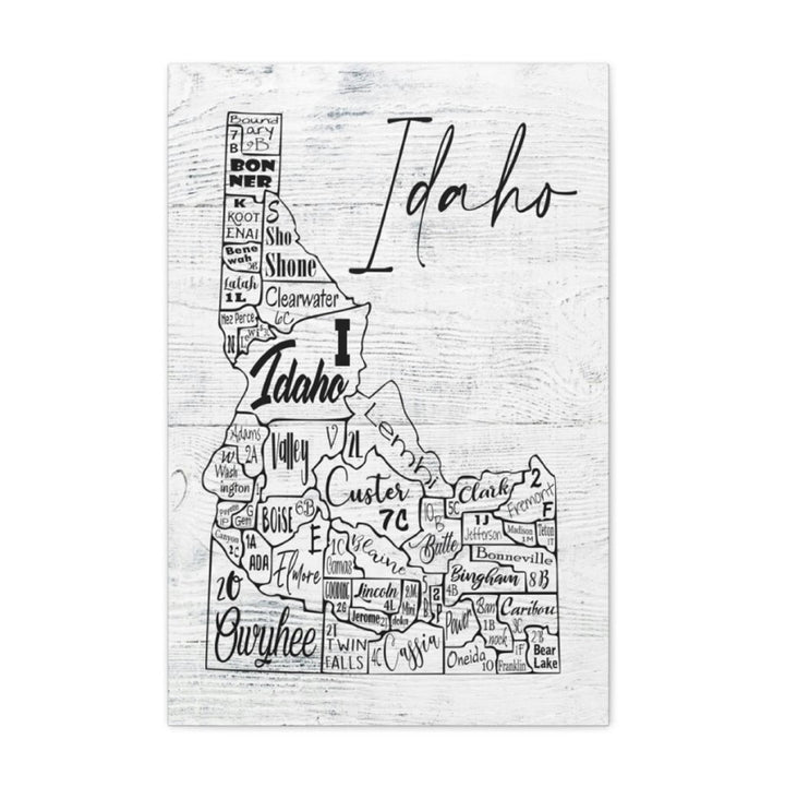 Idaho County License Plate Map Wrapped Canvas