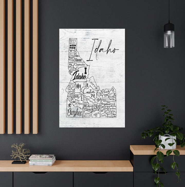 Idaho County License Plate Map Wrapped Canvas