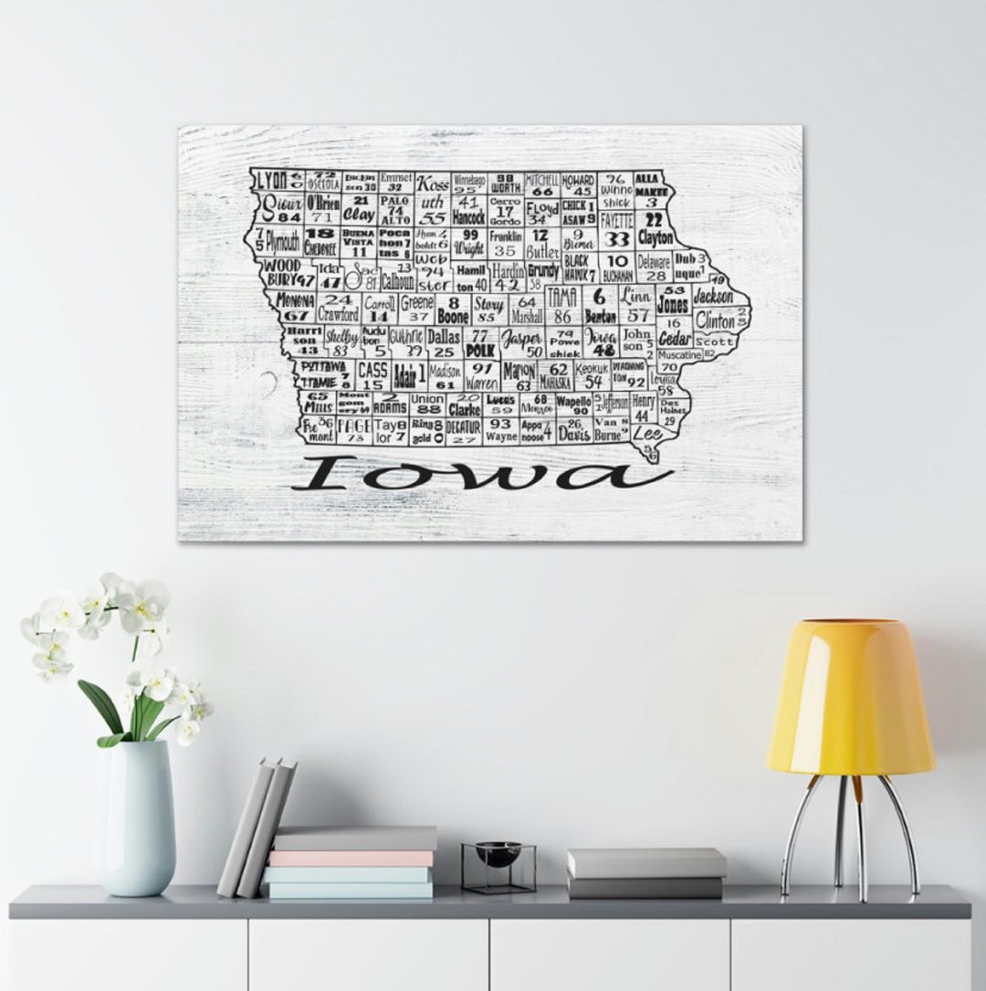 Iowa County License Plate Map Wrapped Canvas
