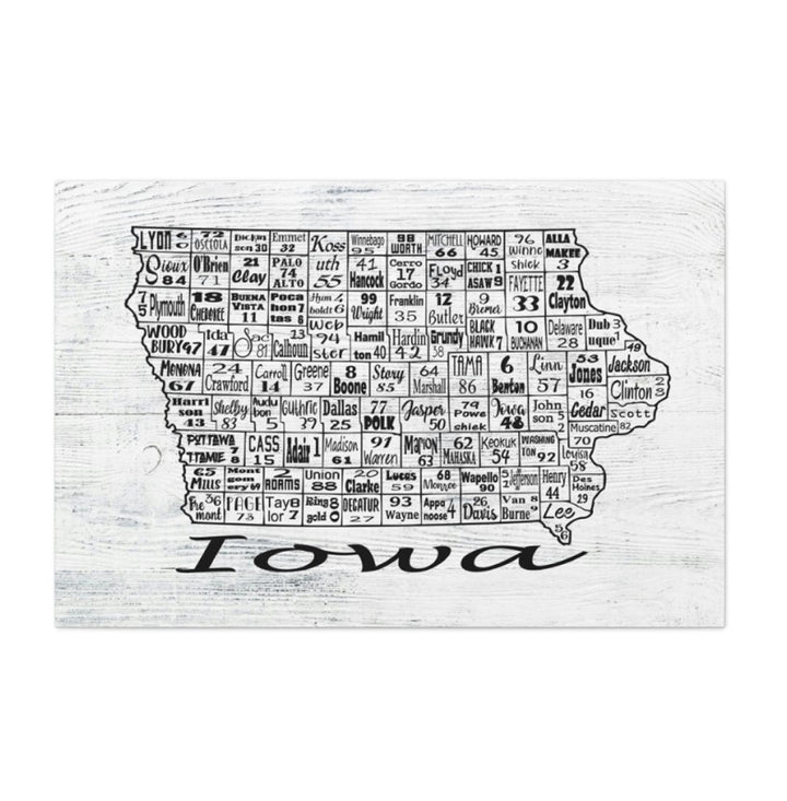 Iowa County License Plate Map Wrapped Canvas