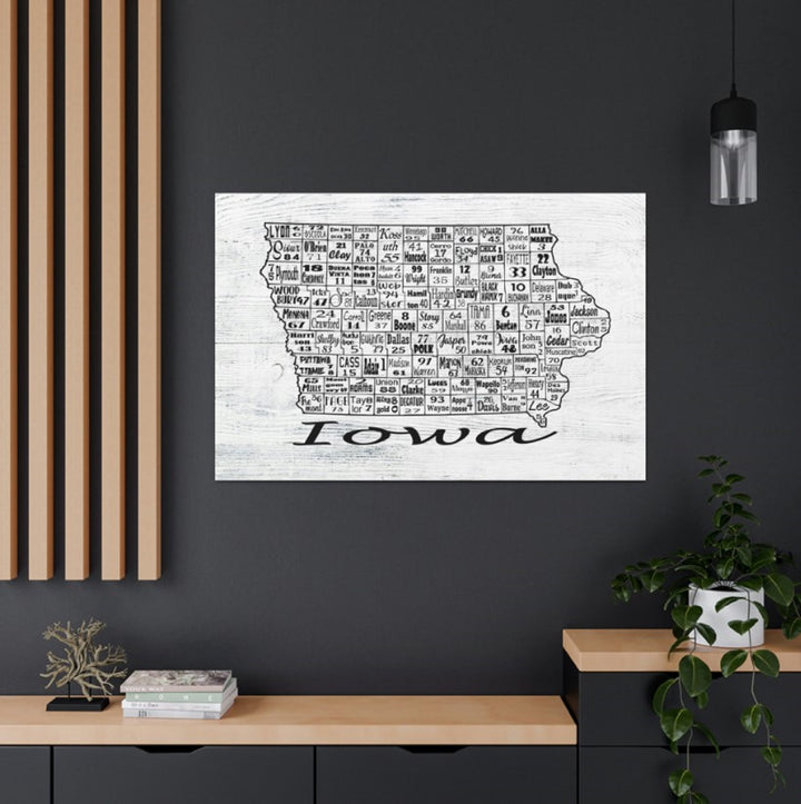 Iowa County License Plate Map Wrapped Canvas