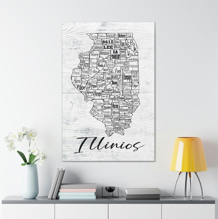 Illinois County Map Wrapped Canvas