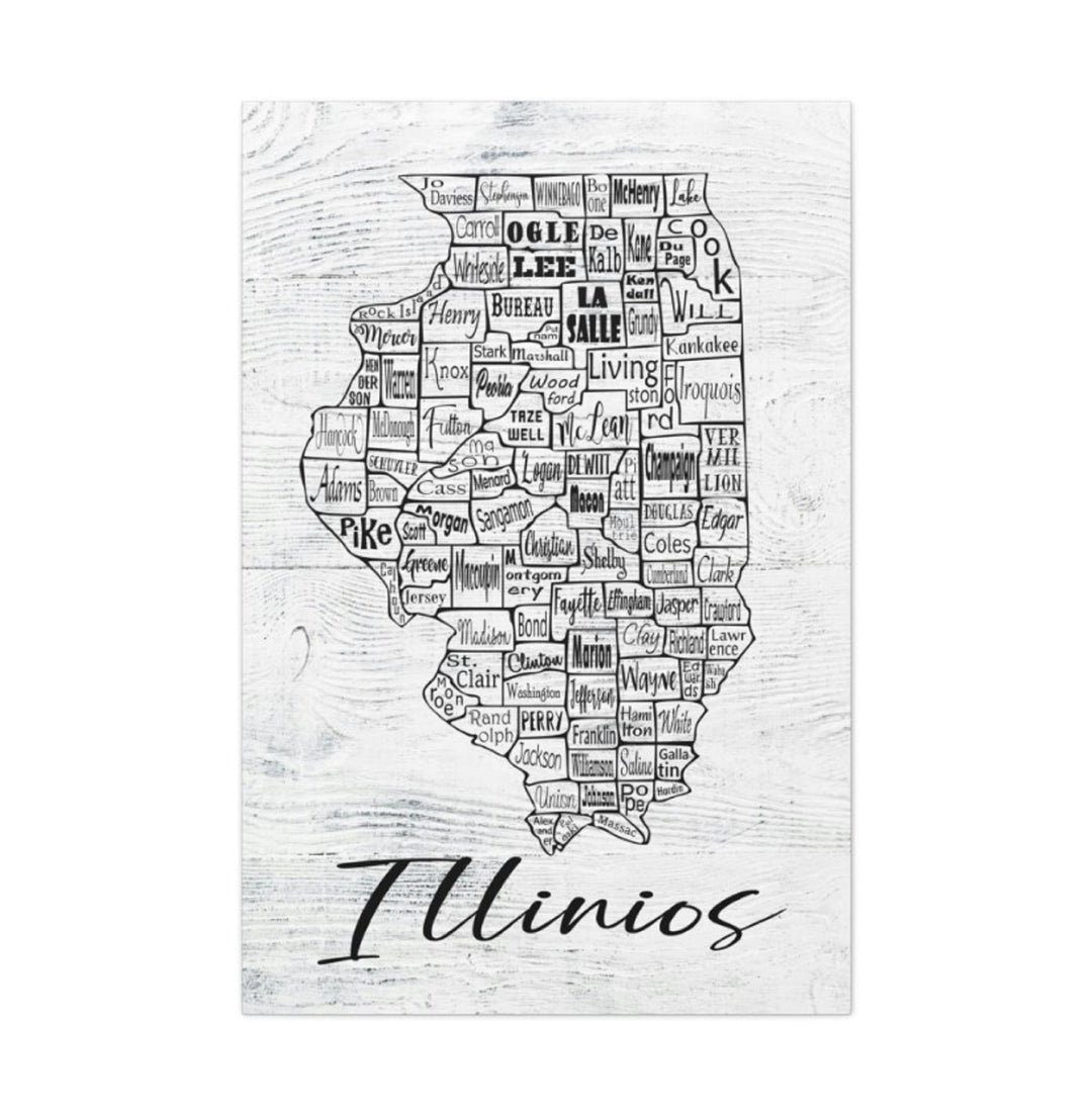 Illinois County Map Wrapped Canvas