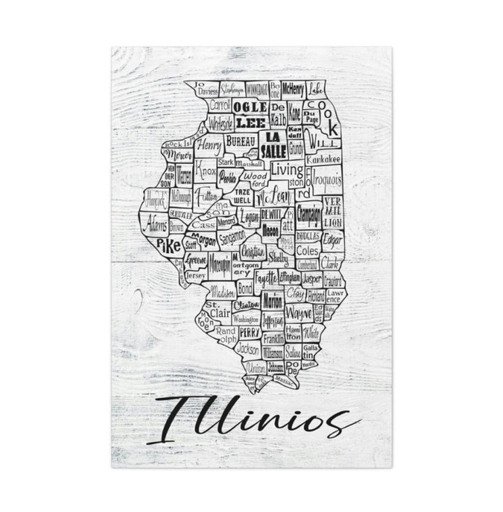 Illinois County Map Wrapped Canvas