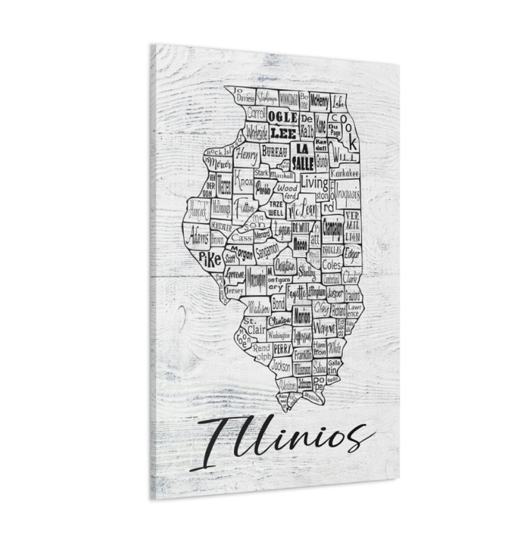 Illinois County Map Wrapped Canvas
