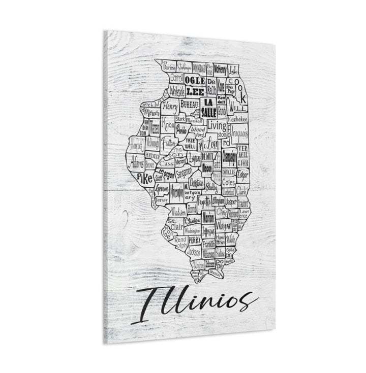 Illinois County Map Wrapped Canvas