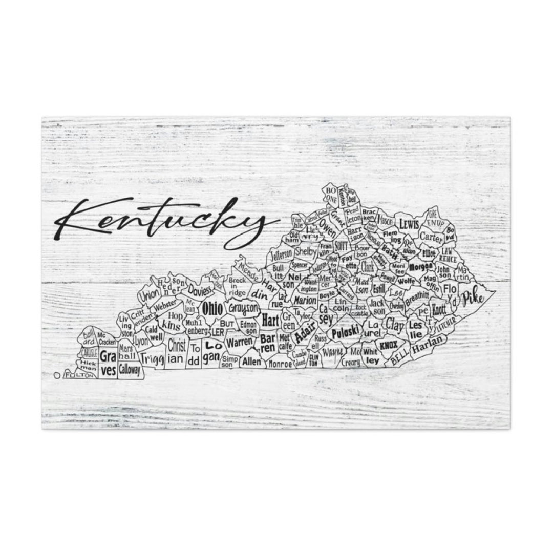Kentucky County Map Wrapped Canvas