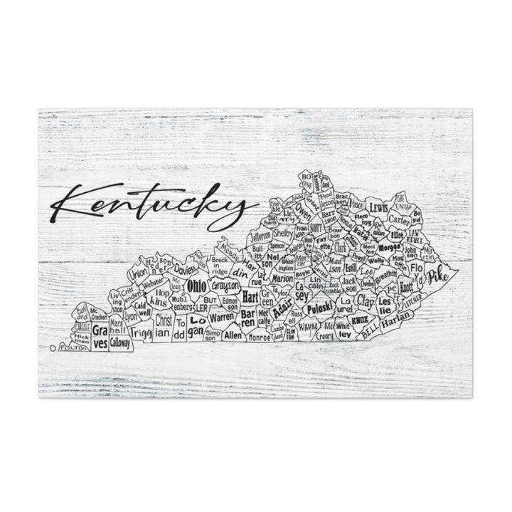 Kentucky County Map Wrapped Canvas