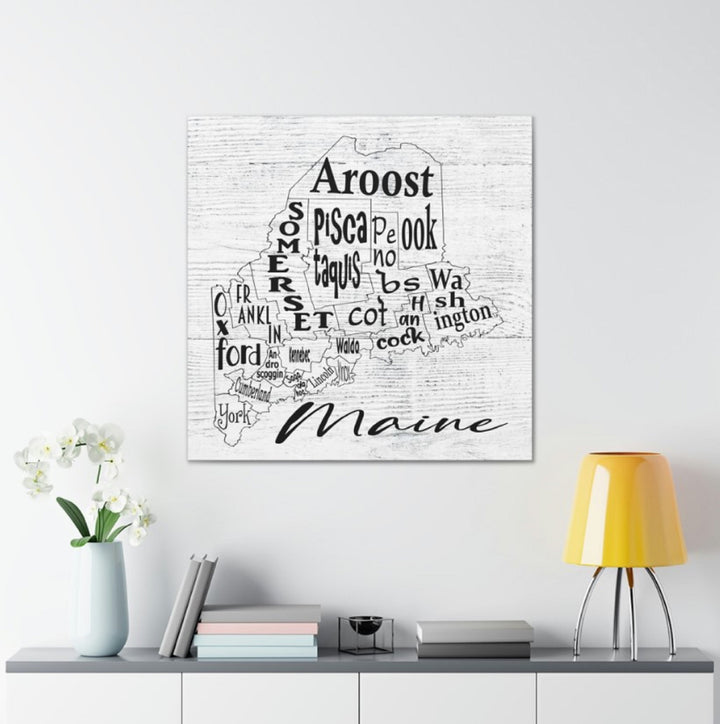 Maine County Map Wrapped Canvas