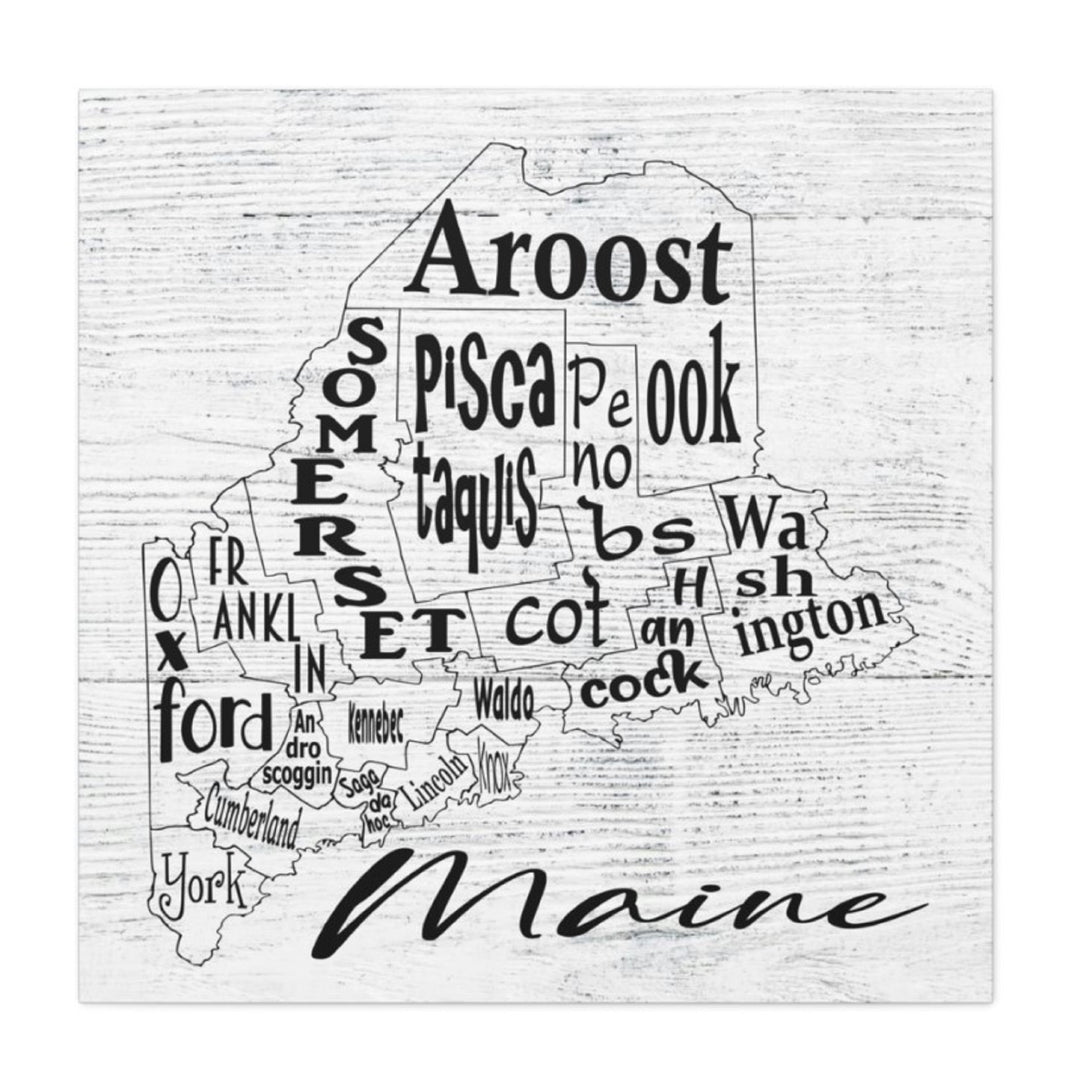 Maine County Map Wrapped Canvas