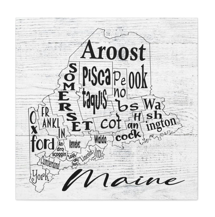 Maine County Map Wrapped Canvas