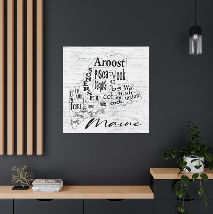 Maine County Map Wrapped Canvas