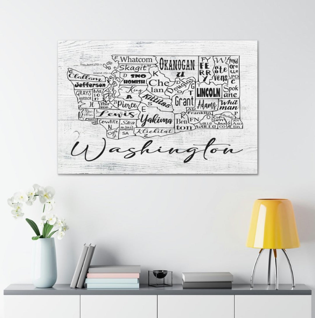 Washington County License Plate Map Wrapped Canvas