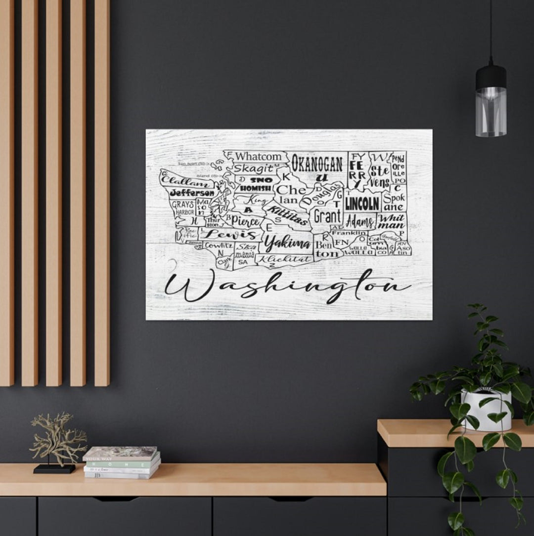 Washington County License Plate Map Wrapped Canvas