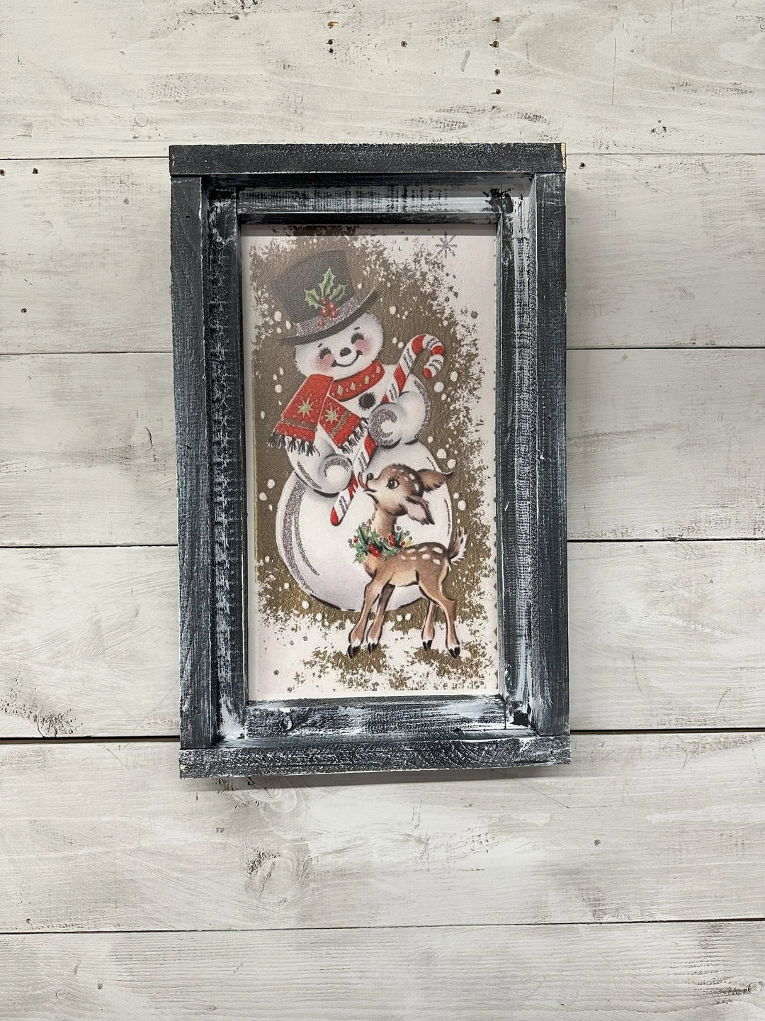 Vintage Snowman and Reindeer Canvas Print
