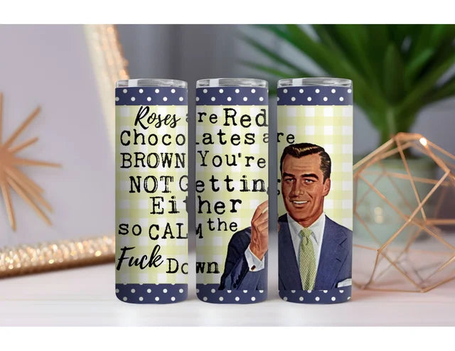 Calm the Fuck Down Vintage Man 20 oz. Skinny Drink Tumbler