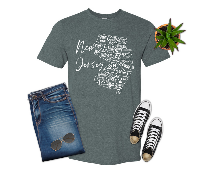New Jersey License Plate County Map Shirt