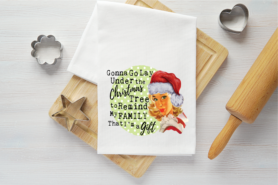 Lay Under Christmas Tree Vintage Graphic Tea Towel